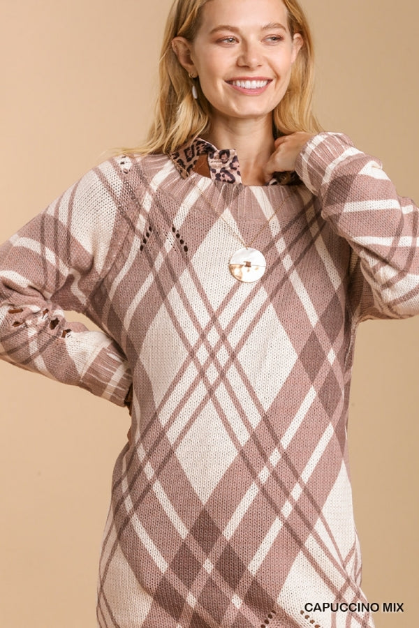 Long Sleeve Distressed Knit Sweater Dress