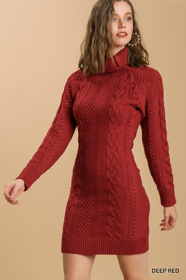 Cable Knit Seater Dress w/ Buttons