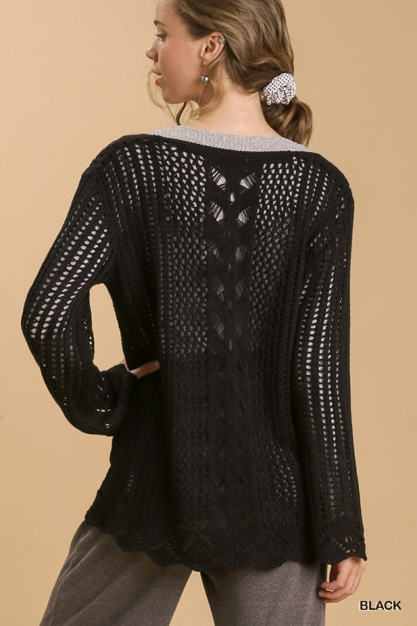 Crochet Cutout Black Sweater