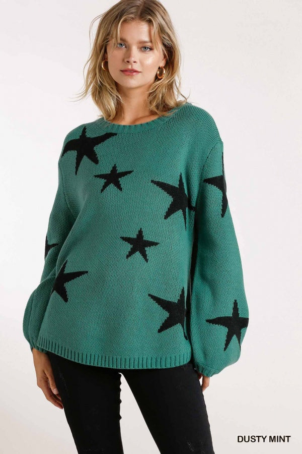 Star Pattern Puff Sleeve Sweater
