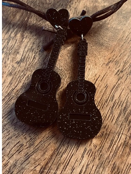 Sparkling Black Guitar Earrings