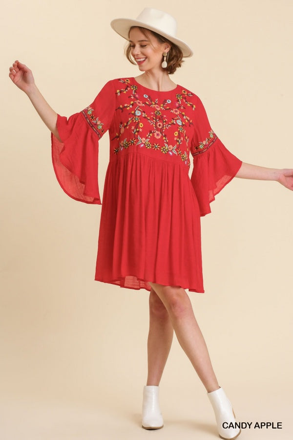 Floral Embroidered Bell Sleeve Dress