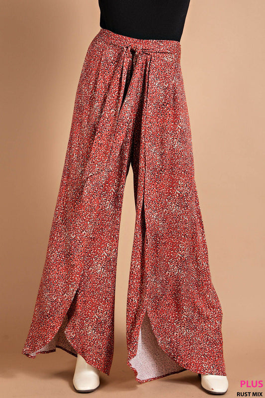 Animal Print Tie Front Wrap Pants
