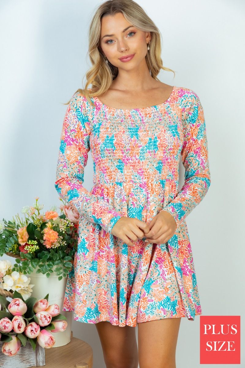 Long Sleeve Multi-Color Floral Romper Dress