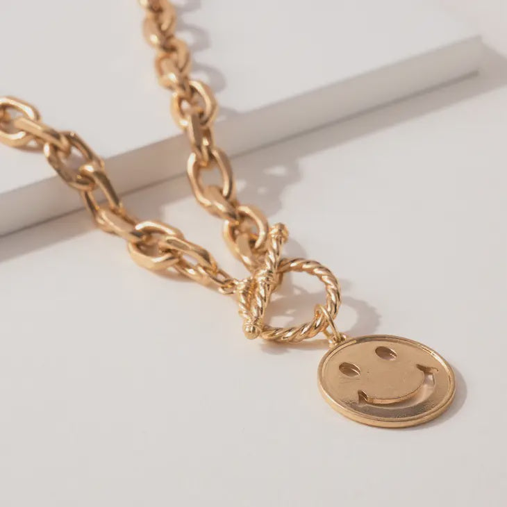 Smiley Face Gold Chain Necklace