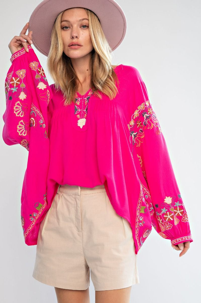 Batwing Embroidered Detail Blouse
