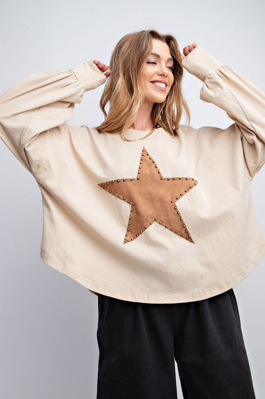 Suede Star Patch Long Sleeve Sweatshirt