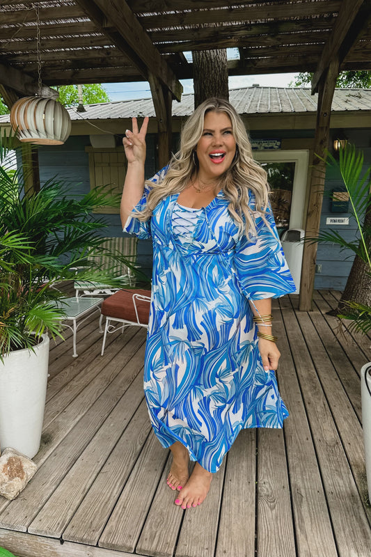 Blue & White Bathing Suit Coverup