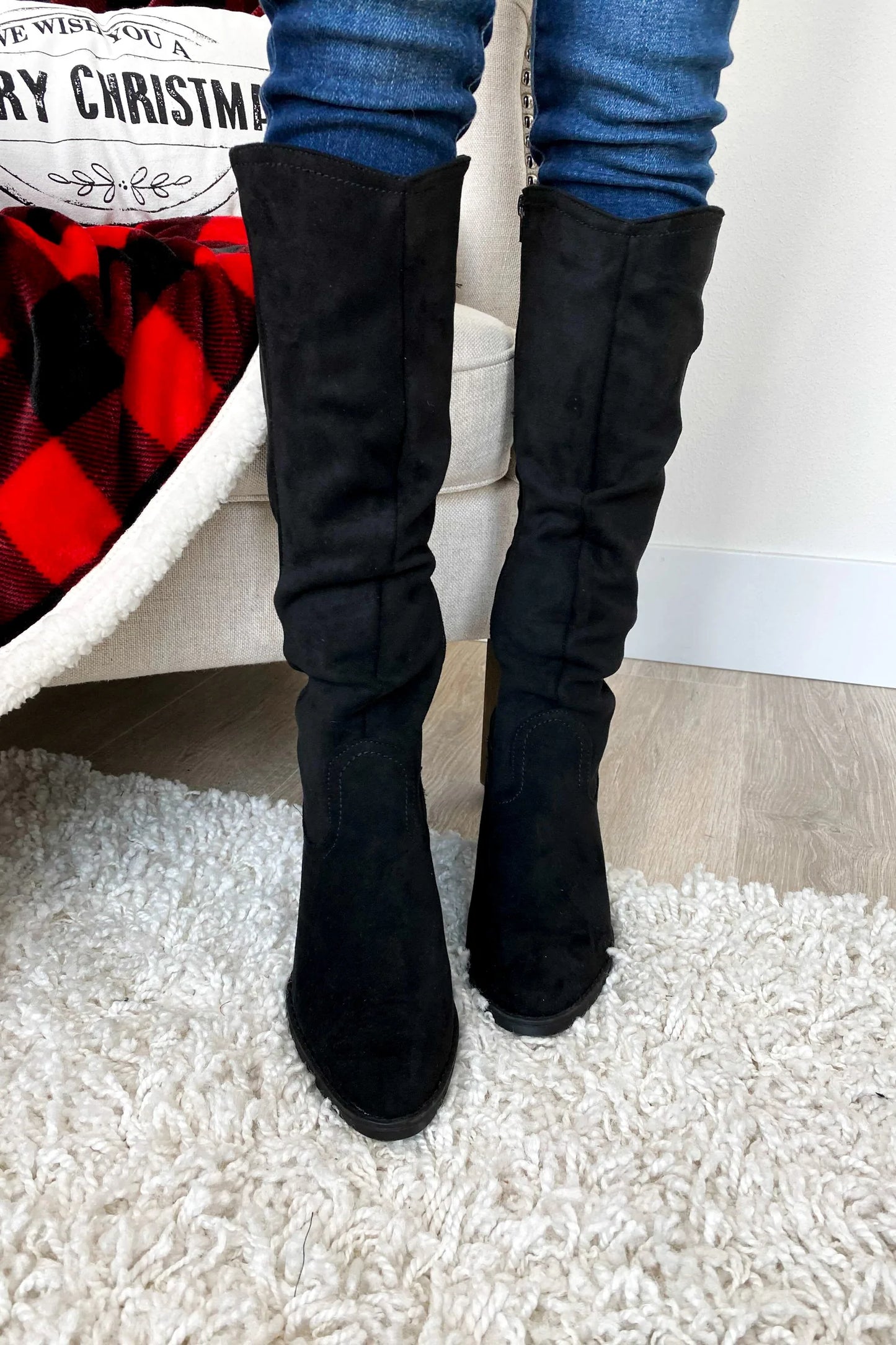 Black Suede Slouchy Tall Boots