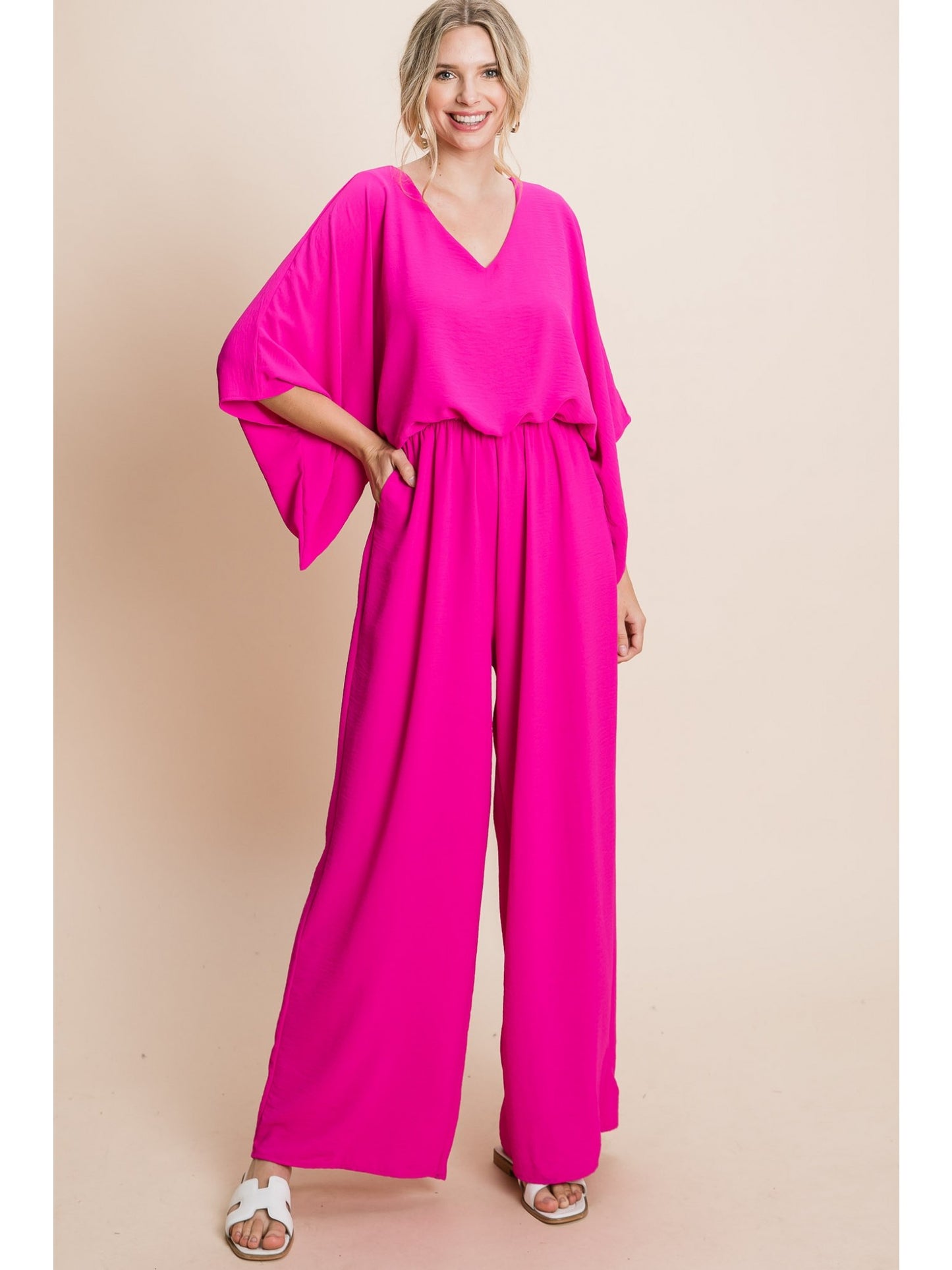 Flowy Short Sleeve Wide Leg Jumpsuit