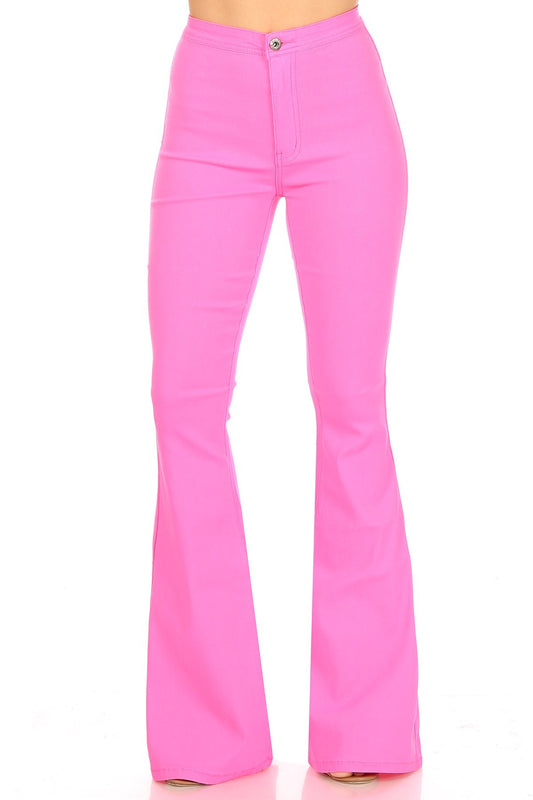 High Rise Neon Pink Flare Pants