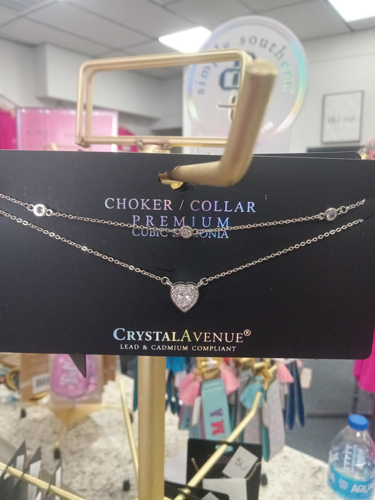 2-Layer Silver Heart Choker Necklace