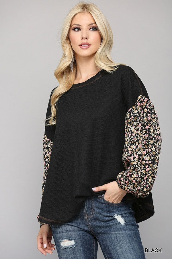 Waffle Knit Floral Sleeve