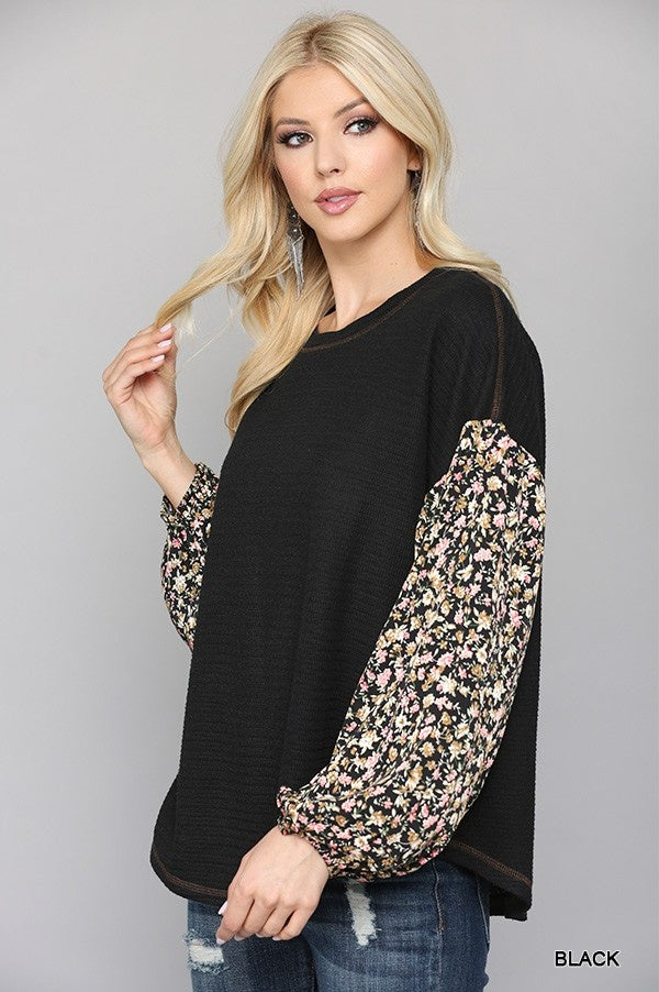 Waffle Knit Floral Sleeve