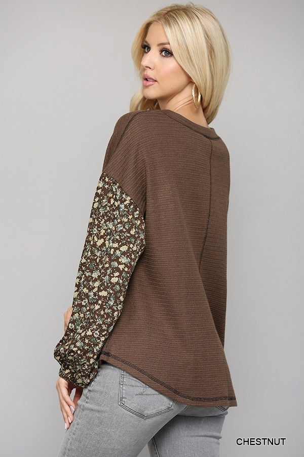 Waffle Knit Floral Sleeve