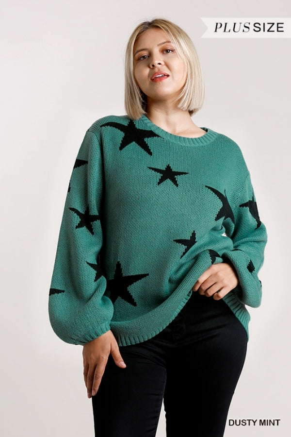 Star Pattern Puff Sleeve Sweater
