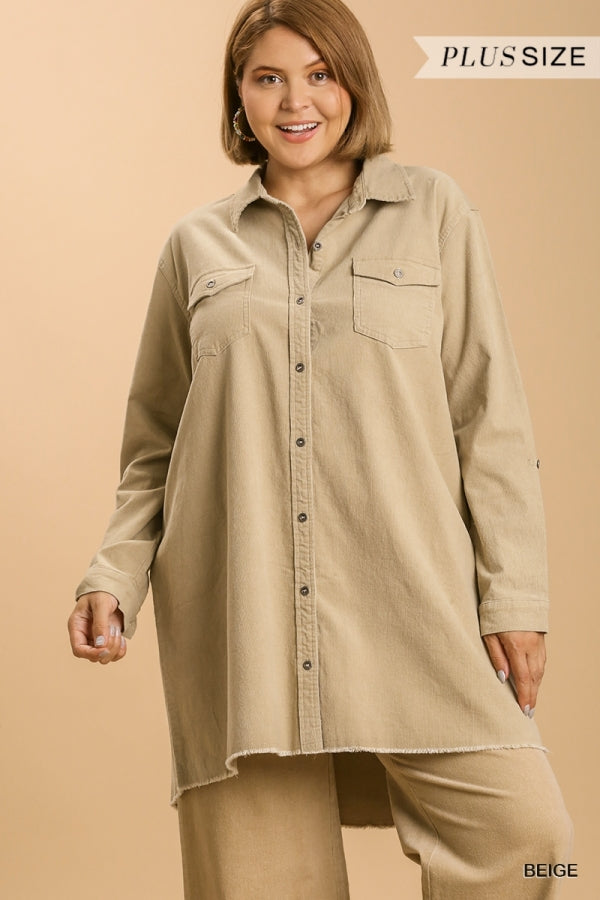 Long Sleeve Button Up Corduroy Jacket